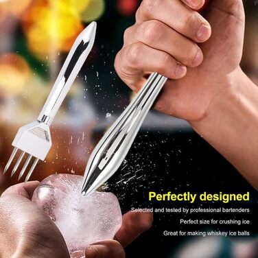 Eishacker, Professional Manual Ice Pick made of Stainless Steel, Ice Pick, Breaker, Ice Pick with Wooden Handle, Bar Ice Chisel for Restaurants, Bartenders, Ice Breaking, Kitchen (Type A)