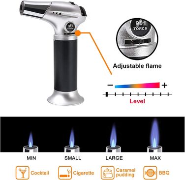 Газовий пальник Flintronic Küchenbrenne для приготування Creme Brulee, кодування, BBQ та кемпінгу. З 3-ма насадками, 2-ма щітками та замком безпеки. (Бутан не входить)
