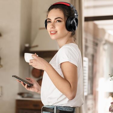 OneOdio Бездротові навушники Over-Ear Bluetooth з Bluetooth 5.2, 50мм драйвер, Hi-Fi Stereo, складні, з мікрофоном для ноутбука/телефону/ПК - Червоні