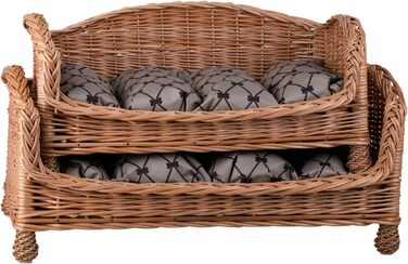 Корзина для собаки/кішки з плетіння лози з м'яким лежаком - лежак-ліжко для тварин (64x42x35 см, Бежевий)