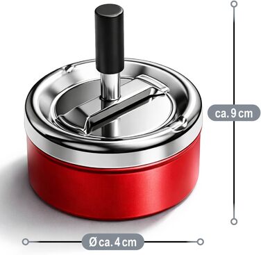 Попільничка металева com-four® 6x з нержавіючої сталі, Windaschenbecher, Ø 11 см, знімний ковпак, 2 шт., червона