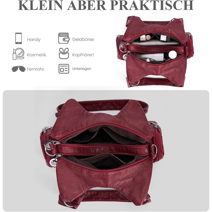 Сумка жіноча TIAASTAP Klein City Bag вінтажна червона шкіряна через плече Hobo Bag з багатьма відділеннями