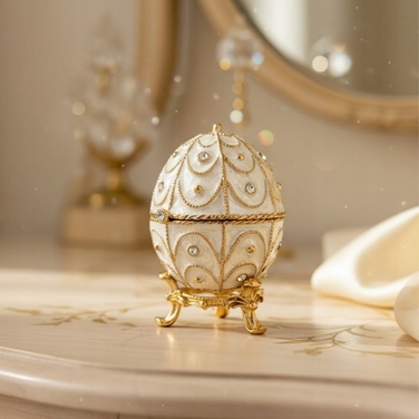 Шкатулка-яйце в стилі Фаберже, металева скринька з кристалами для біжутерії, подарункова