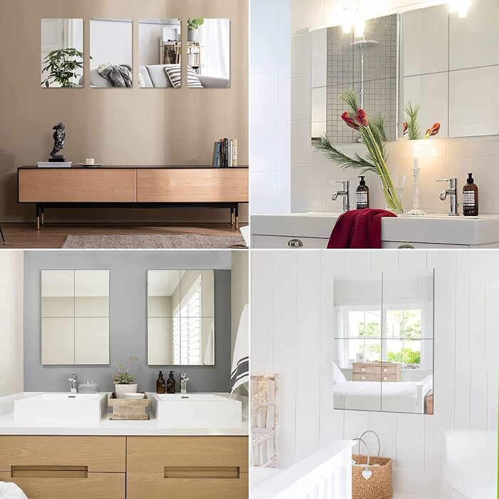 Самоклеючі дзеркальні наклейки Augshy (4 шт., 30x30 см) - гнучкі, акрилові, без рамки