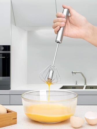 1 piece semi-automatic rotating whisk, stainless steel whisk, kitchen tool