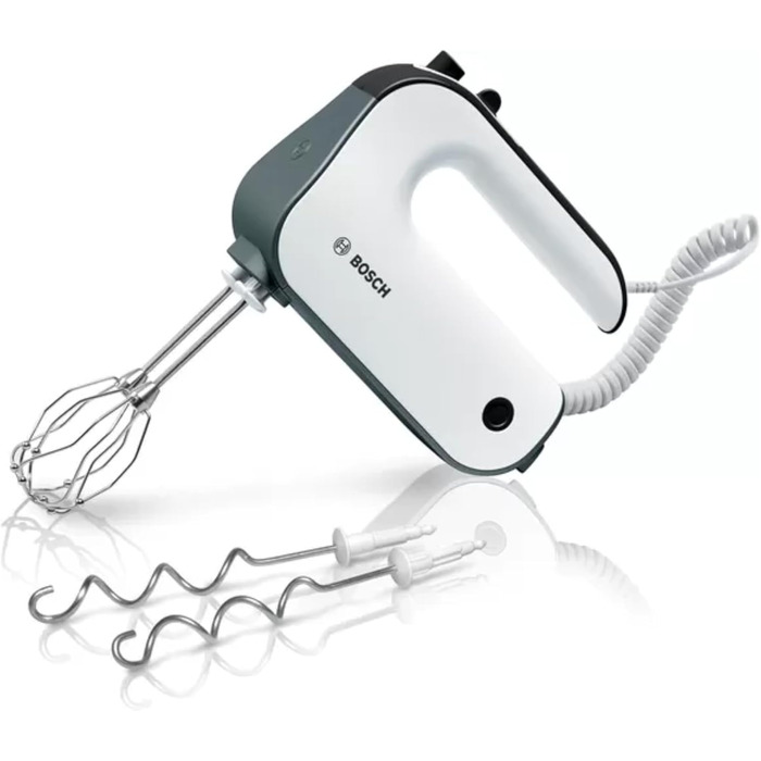Bosch Hand Mixer Styline MFQ49300, 5 speeds, 2 stainless steel beaters and dough hooks, spiral cable, 850 W, white/dark silver Single