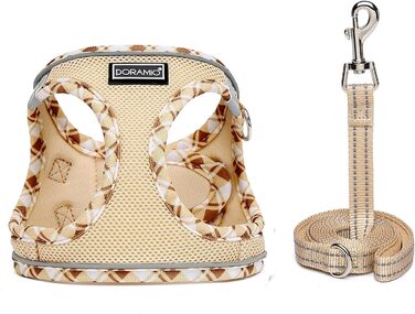 Шлейка для собак маленьких порід з повідком, Step-in шлейка, світловідбиваюча, дихаюча, для грудної клітки, анти-тяга, безпечна, шлейка для котів (Бежевий, S) S Бежевий