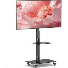 Підставка для телевізора BONTEC на колесах для 30-70 дюймових Plasma/LCD/LED телевізорів до 40 кг, 6 положень по висоті з 2-ярусними полицями з загартованого скла, MAX VESA 600x400 мм