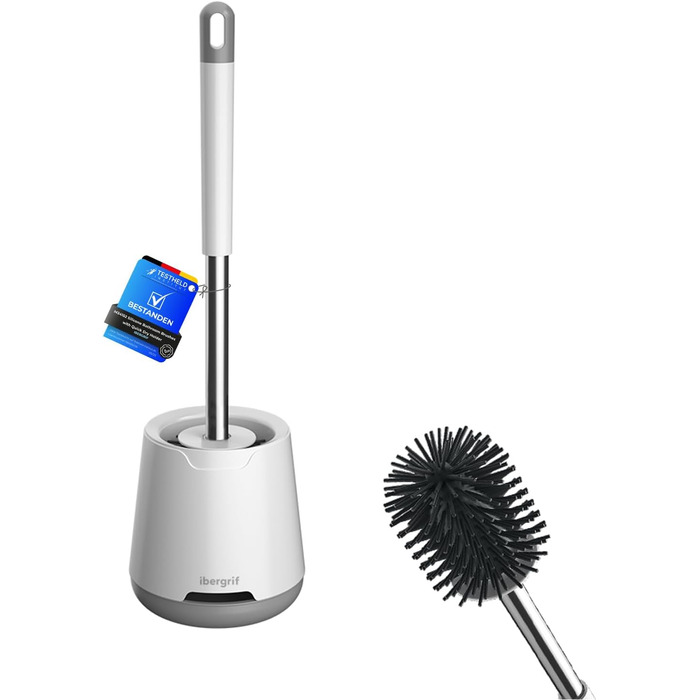 Набір для туалету Ibergrif: щітка з силікону з анти-крапельною підставкою та вентиляційним сушінням, білий (126x425 мм)