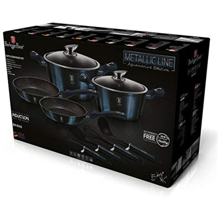 Набір каструль Berlingerhaus Ertex Aluguss 10/11/15 шт. з антипригарним покриттям, індукційне, для посудомийної машини (Marinblau BH-6143)