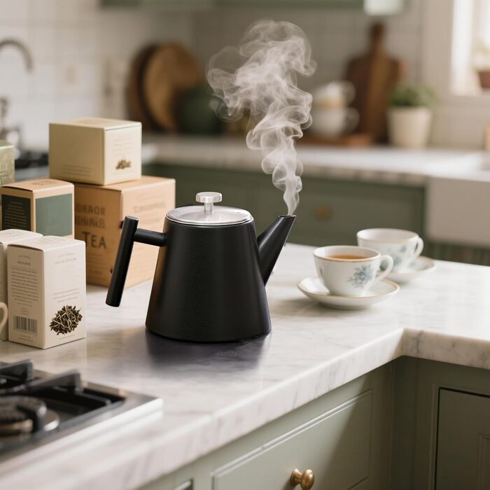 Скляний чайник Hanamura з фільтром, двостінний, чорний, 1000 мл