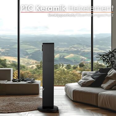 Electric Heater with Fireplace Illusion, Energy-Saving, Oscillating, Overheat Protection, 2000 Watts, 2 Levels, Controllable via Smartphone with Tuya App, Heater, Quiet Mobile Heater, Electric Heater, Mini Heater