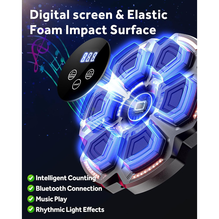 Music Boxing Machine for Adults & Kids - LED Light Electronic Punching Bag with Bluetooth Speaker & 9 Speed Modes
