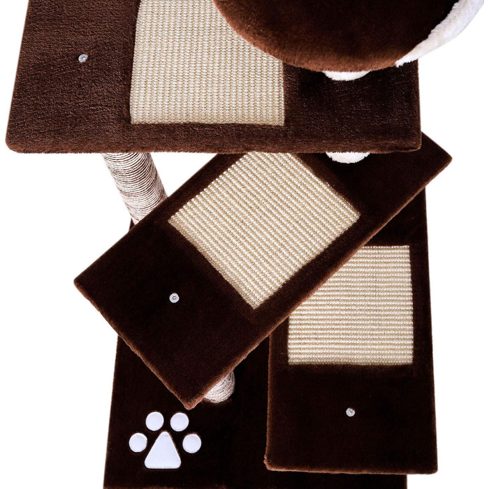 Кігтеточка для котів Lionto з 3 платформами та зручною лежаком, висота 100 см, з сизалевого мотузка та м'якого плюшу, підходить для котів будь-якого розміру, ідеальний догляд за кігтями (Коричневий/Бежевий)