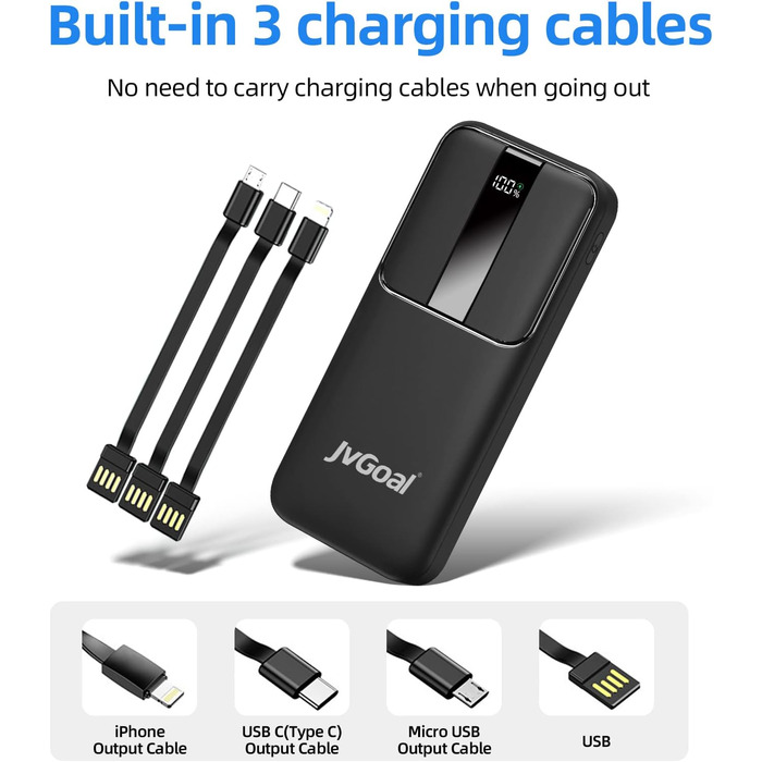 Power Bank JVGoal 10000 mAh USB-C PD 18W з LCD-дисплеєм для iPhone, Nintendo Switch, Tablets