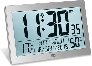 Digital Radio Clock with Large XL Display | Calendar | with Temperature Display & Hygrometer | Wall Clock | Radio Alarm Clock with 2 Alarm Times and Snooze Function | Silver