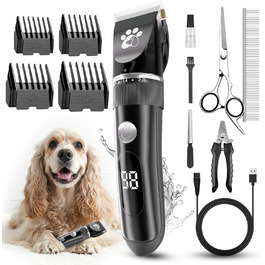 Професійний собачий триммер для собак та котів, бездротовий, 2 швидкості, LED-дисплей, IPX5, для собак та котів середніх та малих порід