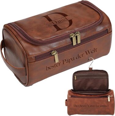 Чоловіча дорожня косметичка Easycosy з лазерним гравіюванням, шкіряна, на блискавці, червоно-коричнева. Ідеальний подарунок для чоловіків, тата, дідуся, колеги.