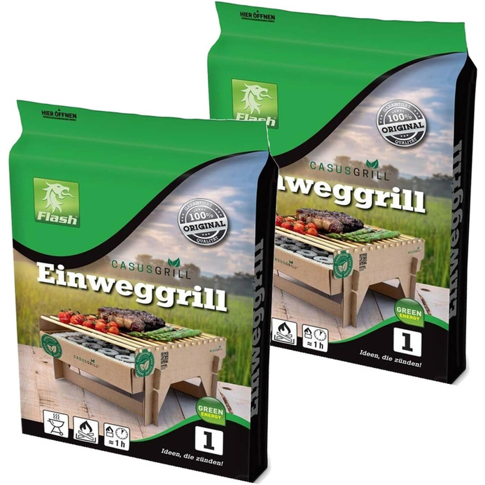 Sustainable Premium Lava Stone Disposable Grill - 6 Pieces including Starter Aid - 60 Minutes Grill Time - Wood, Bamboo, Charcoal (6)