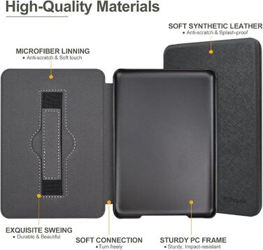 Чохол для Kindle/Kobo/Tolino з підставкою та авто-ввімкненням/вимкненням (чорний)