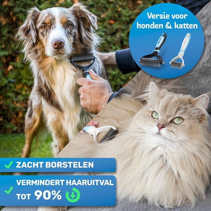 Буршлюк для собак та котів з довгим хутром BluePet: щітка та гребінець для видалення підшерстя та ковтунів | Захист верхнього шару шерсті