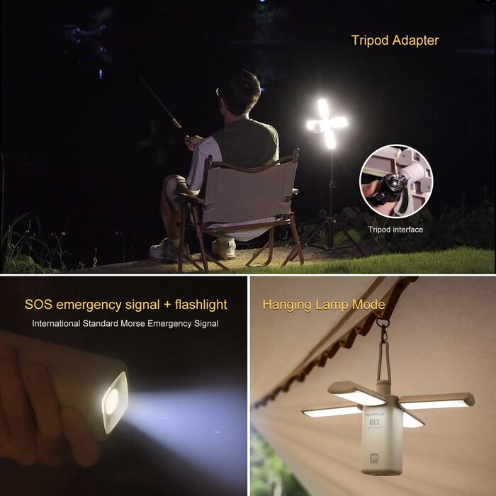 KLARUS CL2 Multifunctional Camping Lamp, 10000 mAh Rechargeable Deform Camping Light, 750 Lumens Camping Lantern with 8 Lighting Modes, IPX5 for Tents, Fishing, Emergency Hiking