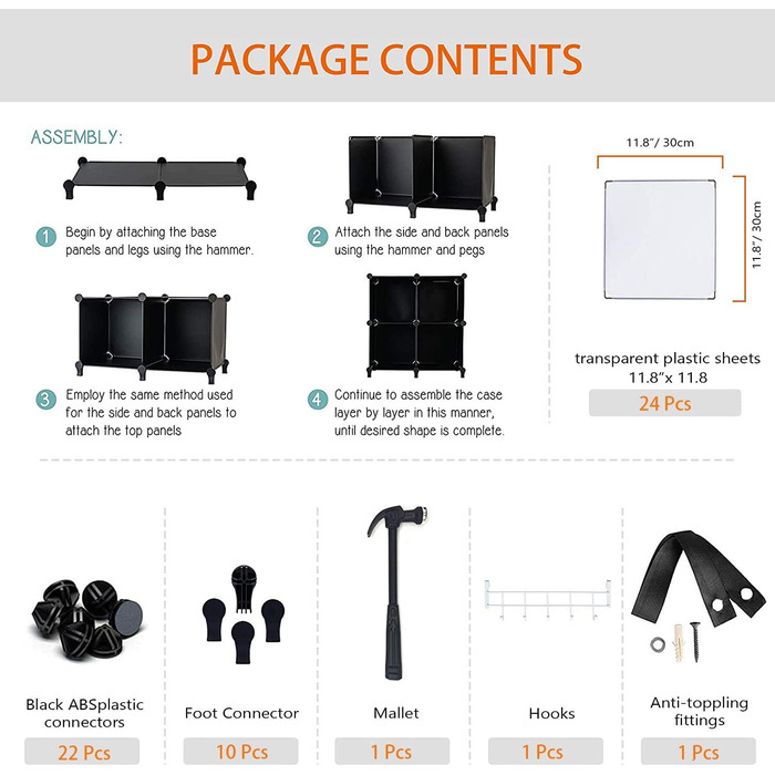 Wardrobe, Portable Shelving System, Plastic Closet with 2 Clothes Rods, Bedroom Wardrobe Closet White for Bedroom