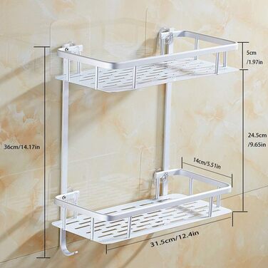 Hawsam Badregal Caddy, Aluminum Shower Caddy with 2 Tiers, Adhesive Storage Basket for Shampoo, etc., No Drilling Required, HA170103BS-01-UKFBA