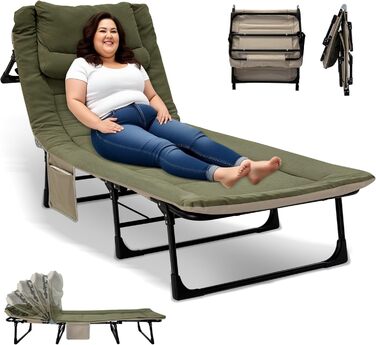 Розкладне ліжко-крісло для кемпінгу з матрацом, 6 положень спинки, ліжко для риболовлі, Outdoor ліжко XXL, 65x190x30 см, 1-місне, для відпочинку на природі