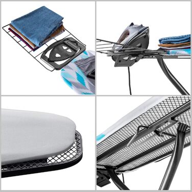 Прасувальна дошка KADAX з висувною полицею, 120x42 см, регульована висота, антиковзні ніжки (Зелений/Блакитний)