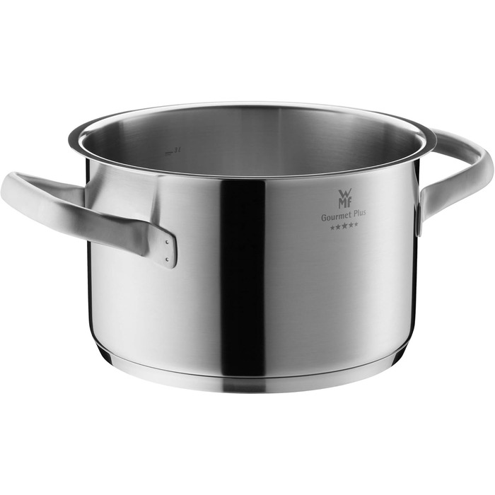 Каструля WMF Gourmet Plus 16 см з нержавіючої сталі Cromargan з кришкою, 1.4 л, для індукційних плит, з внутрішньою шкалою