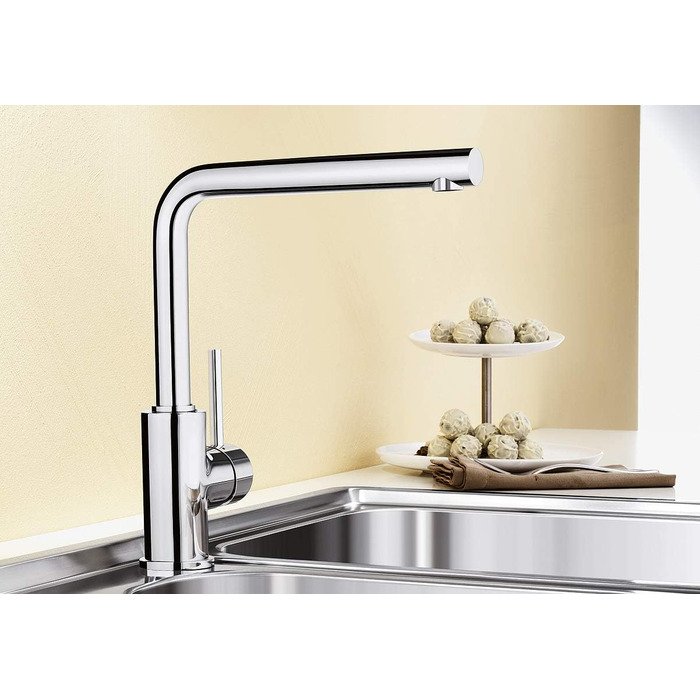 Змішувач кухонний BLANCO MILA хром | Високий тиск | Захист від зворотного потоку | Керамічний картридж | Захист якості води та економія води | Розміри: 10,5x25,5x27 см | Вивід - трубка