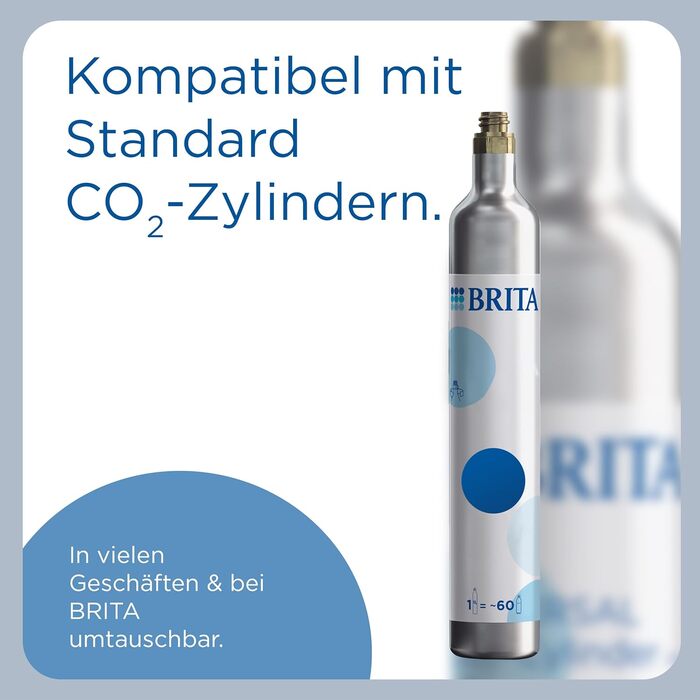 Газова вода BRITA sodaONE (чорний) з CO₂ балончиком та пляшкою PET без BPA | Зробить воду пружною (до 60л на балончик) – газова вода для дому
