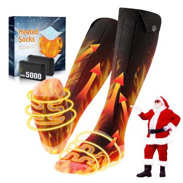 Гріючі шкарпетки 2026 Upgraded, 5000mAh*2, 3 режими нагріву, 360° нагрів, чорні, для жінок та чоловіків, для катання на лижах, полювання, походів