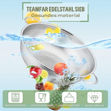 Набір сит TEAMFAR 3 шт. з нержавіючої сталі, мікроперфоровані кухонні сита для макаронів, фруктів, овочів, рису - 16/22/28 см