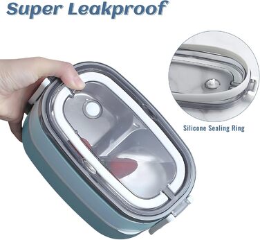 Ланчбокс дорослий, контейнер для їжі з сумкою, ланчбокс дитячий з 3 відсіками, виносний, водонепроникний, підходить для мікрохвильової печі, бенто-бокс для роботи, школи, пікніка, подорожей, блакитний