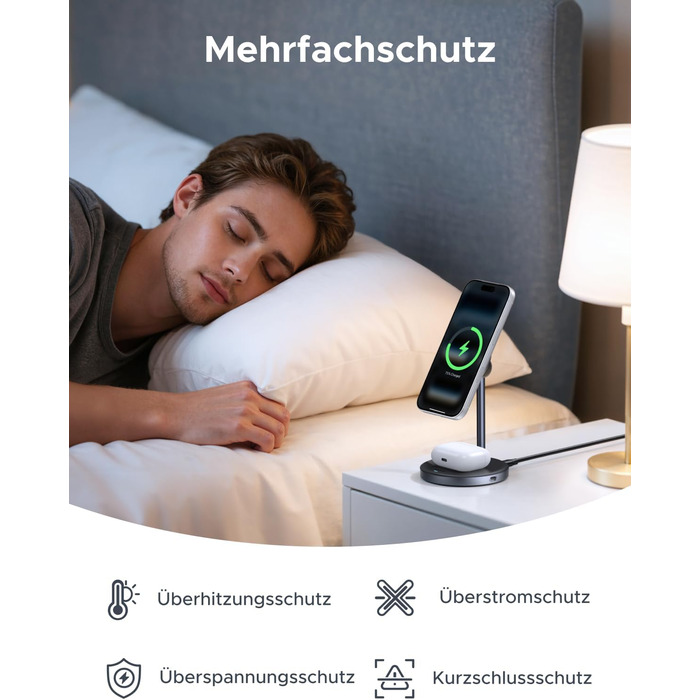 Бездротовий зарядний пристрій UGREEN Zapix Qi2 Magnetic 2-в-1, 15W, сумісний з MagSafe для iPhone 15/14/13/12 та AirPods, регульований на 90°