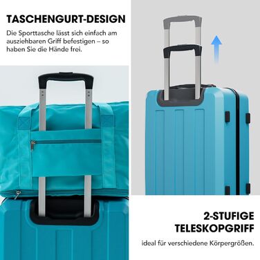 Набір валіз, багажний набір, ролери, валіза-ролер 5шт, ABS пластик, TSA замок, містить 1 велику сумку та 1 косметичку, 4 колеса, телескопічна ручка з алюмінію (рожеве золото) (світло-блакитний)