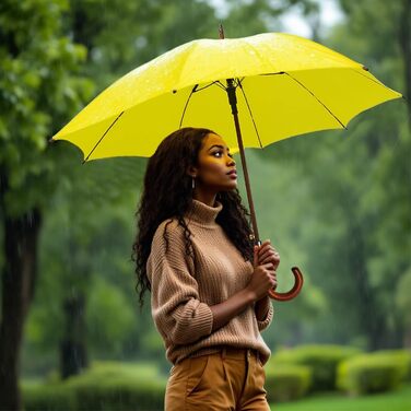 SoulRain Парасолька з класичною дерев'яною ручкою, автоматичне відкриття, вітростійка, прозора, незламна, 121.9 см (Жовта)