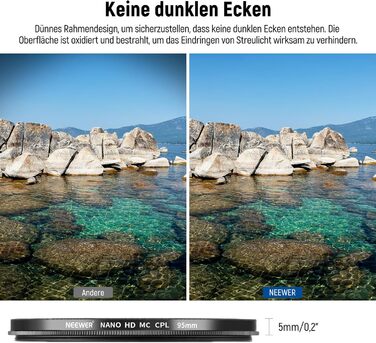 NEEWER Поляризаційний фільтр CPL 95mm для об'єктивів камери: зменшує відблиски, покращує контраст, з багатошаровим покриттям HD Glass
