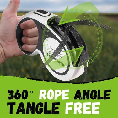 Рулетка для собак ExPawlorer, 5 м, чорно-біла, до 20 кг, білий ручка, безпечна система гальма