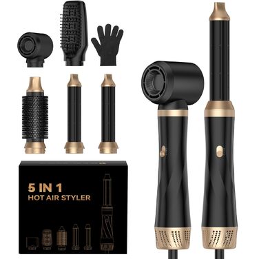Airstyler 5 в 1: Фен-щітка, плойка, круглі щітки, випрямляч. 1000W, 3 температурні режими. Для об'єму, випрямлення, локонів та сушіння волосся. Чорний/Рожевий