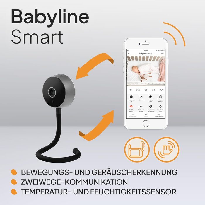 Дитячий відеомонітор Lionelo Care Babyline Smart Wi-Fi з камерою, датчиком руху та звуку, нічним баченням (чорний)