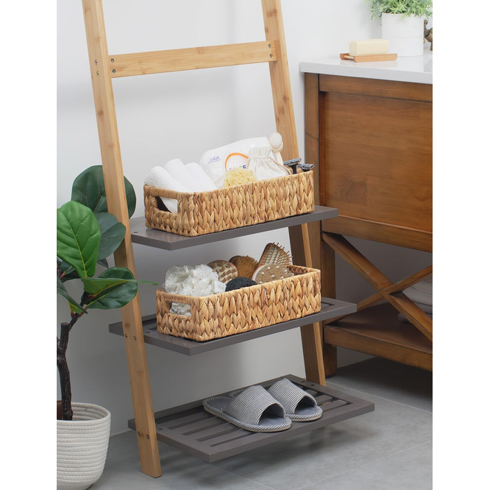 StorageWorks Woven Water Hyacinth Baskets, 2-Piece Set - Storage Baskets Woven from Water Hyacinth, 33x21x18cm Water Hyacinth Storage Basket Rectangular Shelf Basket with Double Handle for Gifts (Natural Color (Water Hyacinth), 28.5cm*19cm*9cm)