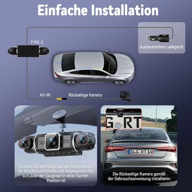 Двоканальна відеореєстратор (Dashcam) 2K+1080P з двома камерами, 64GB, IPS дисплей 3', 4x140° кут огляду, WDR, нічне бачення (8 IR-LED), G-сенсор, циклічна запис, додаток, режим паркування 24/7, чорний