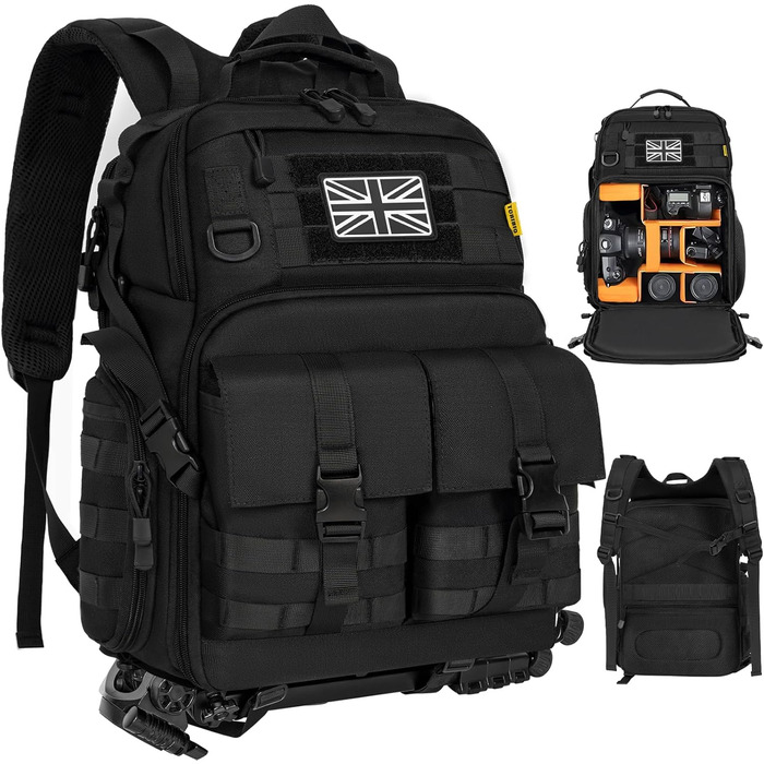 Чорний рюкзак для камери з відділенням для ноутбука 15,6 дюймів, водонепроникний, сумісний з Canon, Nikon, DJI | Знімний вкладиш, підтримка штатива