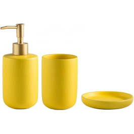 Набір аксесуарів для ванної кімнати з кераміки, 3 шт. (Жовтий) - мильниця, дозатор мила, стакан для зубних щіток