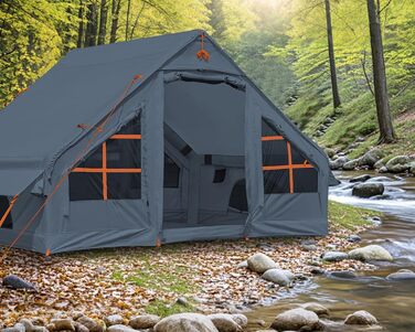 Надувний кемпінговий намет Glamping для 4 осіб сірий 2025: швидке встановлення, захист від дощу та москітної сітки