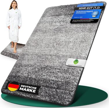 MOSSWANDERER Non-Slip Bathroom Rug - 60x90cm | Washable Luxury Bath Mat | Modern Black & Gray Design | Absorbent Floor Mat for Bathroom, Shower & More