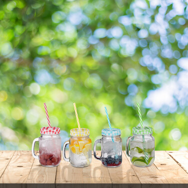 Relaxdays Set of 4 Colorful Drinking Glasses with Lids